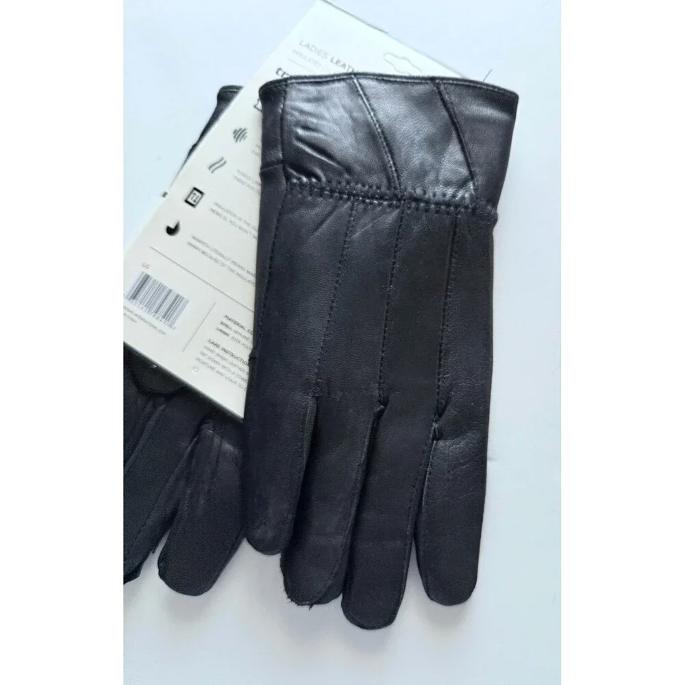 Trufit Ladies Gloves Genuine Black Leather Fleece Lined Pull On Wrist Size OS